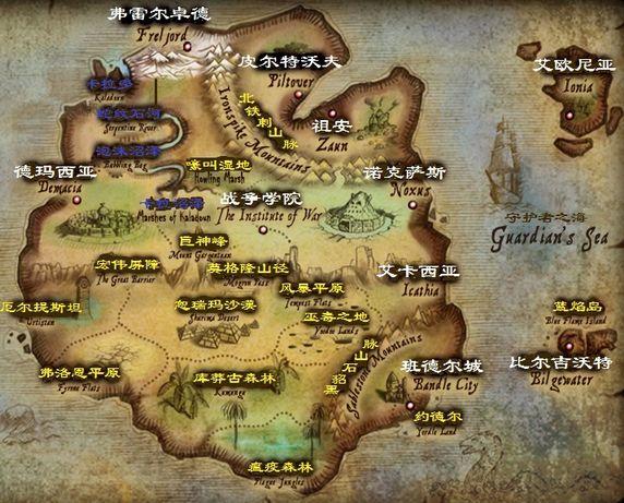 (随便找的,全大陆地图,班德尔城在右下角)