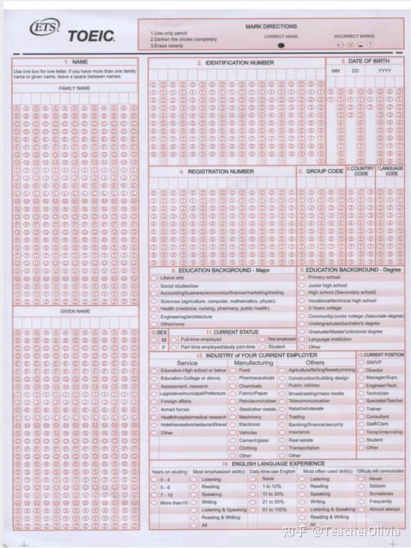 不得不提的是,托业的答题卡非常繁琐,需要填写很多信息以及反面还