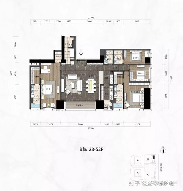 恒裕深圳湾340㎡定制样板间户型图   scda 设计