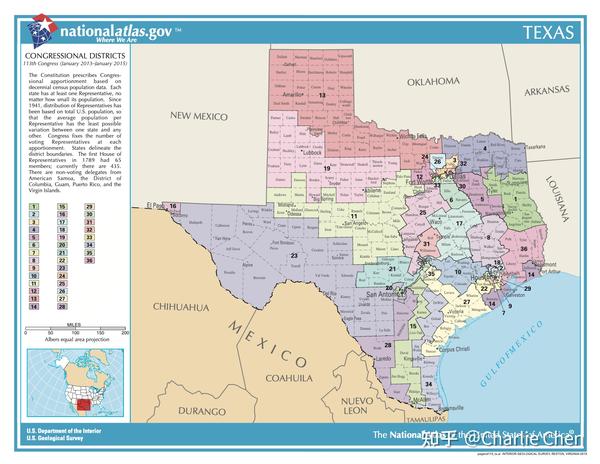 2013年1月3日至今的德克萨斯州国会选区划分地图(第6选区标记数字为6)