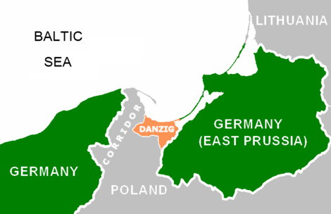 但泽(danzig)和但泽走廊隔开了德国东西两块领土