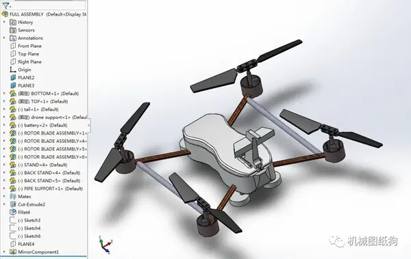 【飞行模型】drone-design简易四轴无人机造型3d图纸