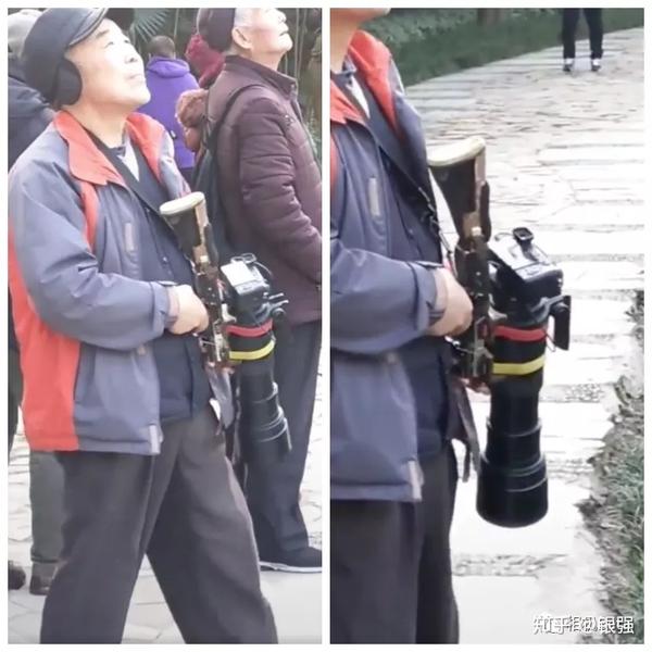 一摄影师大爷拿枪型相机打鸟引围观