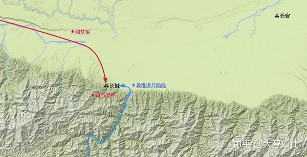 延熙二十年(257年),姜维北伐路线图