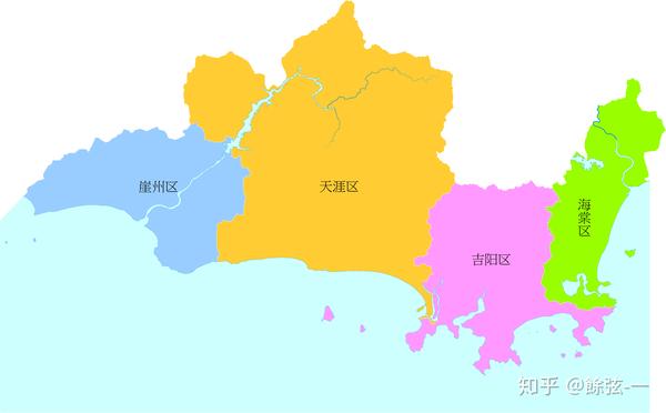 三亚市行政区划图(底图图源:维基百科)