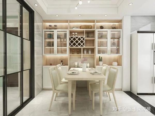 玻璃柜门的设计也是新潮流吧,这样的餐边柜可以用流光溢彩来形容,大气