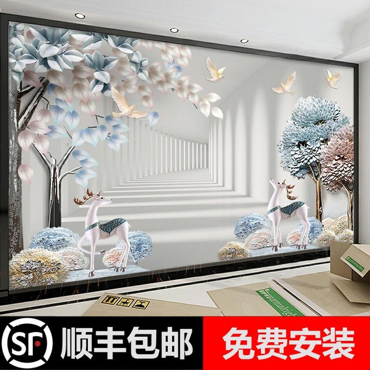 8d电视背景墙壁纸现代简约延伸壁布5d客厅壁画