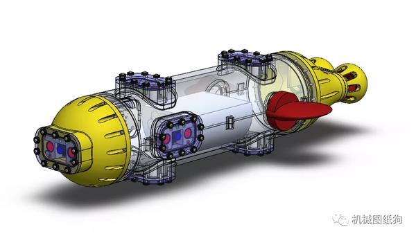 【海洋船舶】自主式水下潜航器水下无人船3d图纸 solidworks设计