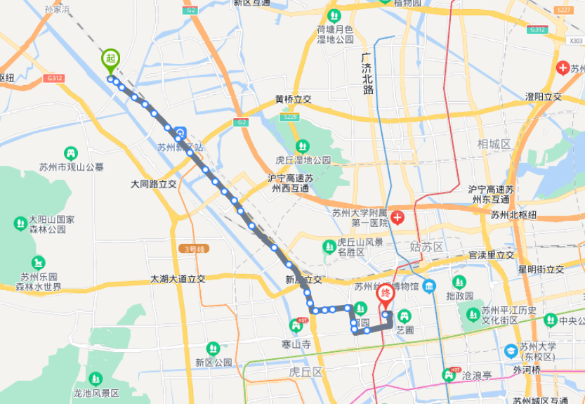 江苏苏州新区火车站306路公交车路线:首末班:05:25-18:00:华通首末站