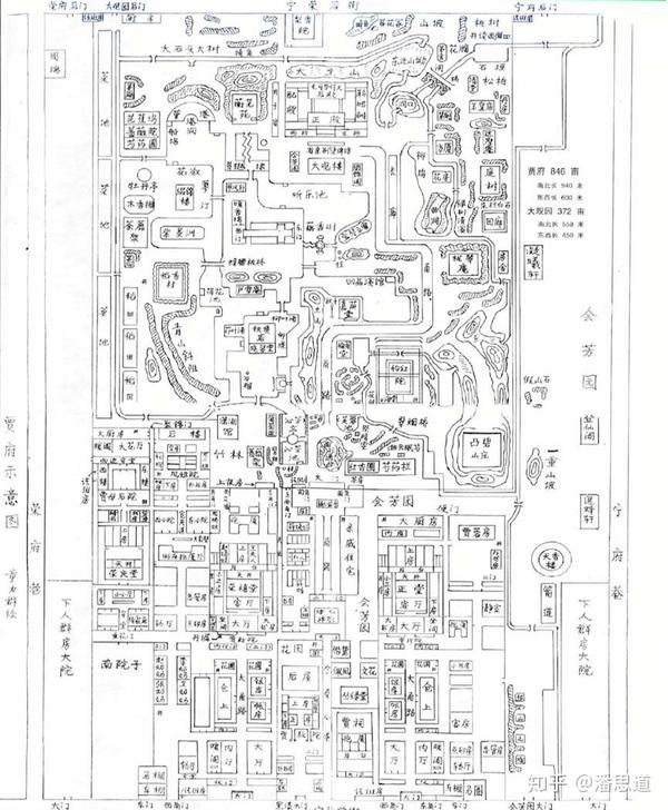 红楼梦地图,大观园平面图,荣国府宁国府示意图