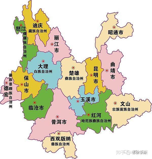 (现云南行政区范围图)