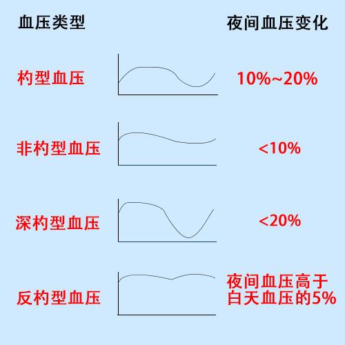 而 通过24小时动态血压监测,将血压的波动曲线分为4种形态,即杓型