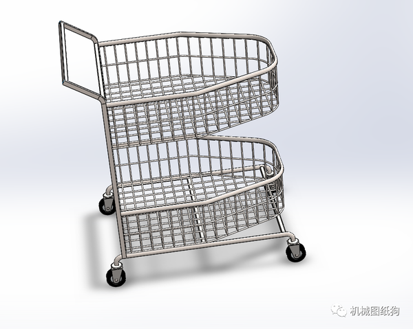 工程机械trolley双层超市手推车3d图纸solidworks设计