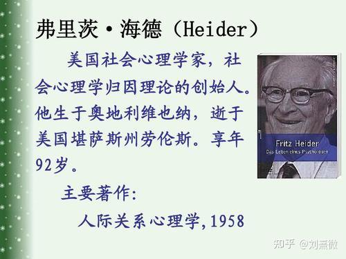 1958年,海德(fritz heider)在他的著作《人际关系心理学》中,从通俗