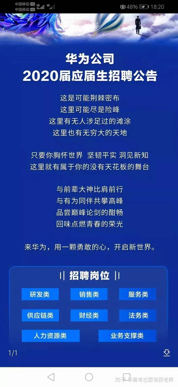 我们先来看看华为公司招聘的主要岗位有哪些,下面是华为公司2020年