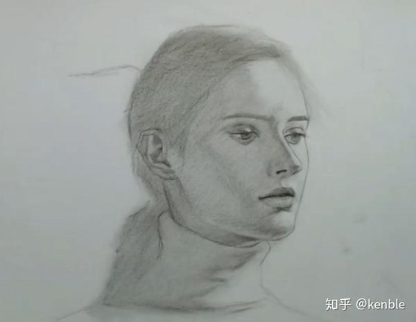 素描人物画像教程|教你如何用铅笔画低头气质美女人像