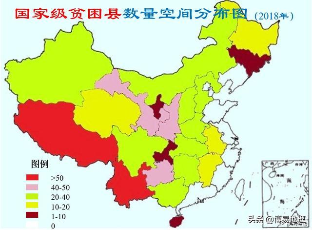 2019年,我国的贫困县有52个,主要分布在新疆,甘肃,宁夏,四川,贵州