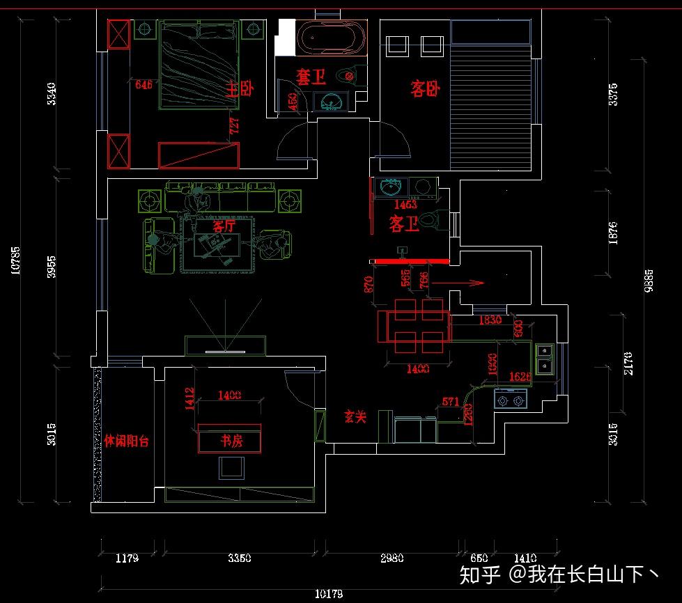 我家房子整体格局大致如下,三室两厅一厨两卫,两阳台.