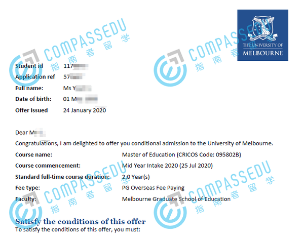 墨尔本大学教育学硕士研究生offer一枚
