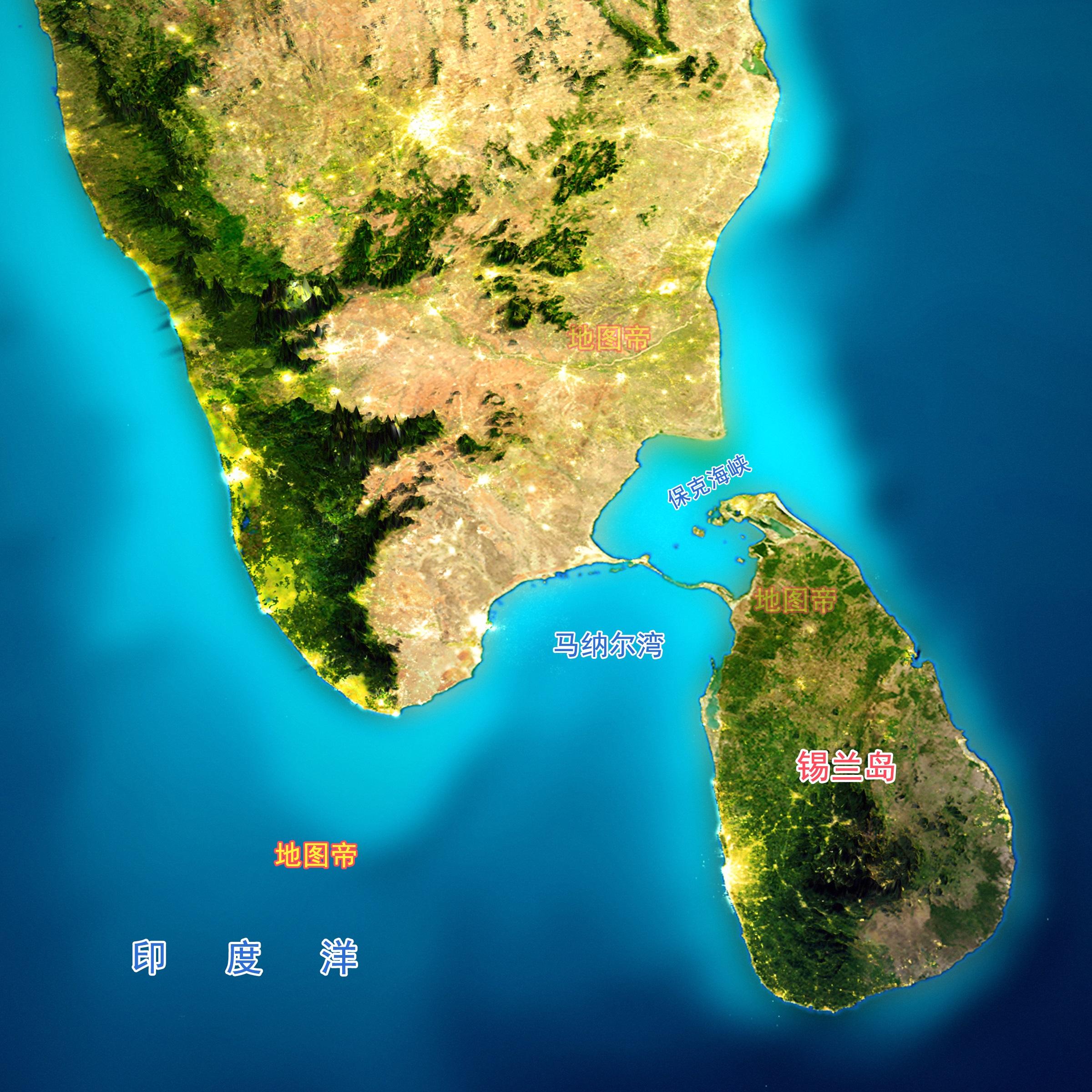 巴基斯坦,尼泊尔,孟加拉国等国,东南部隔着保克海峡,有一个锡兰岛