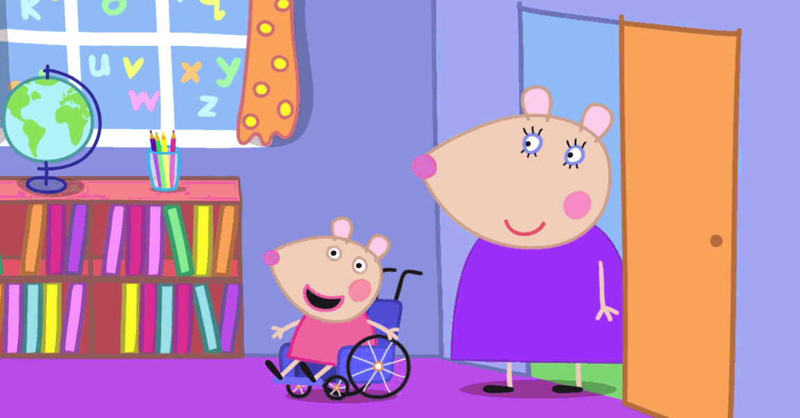 《小猪佩奇》增加了一个新的角色:mandy,一只坐着轮椅的小老鼠