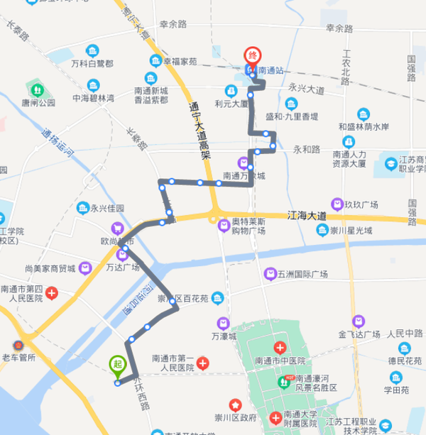 江苏南通火车站25路区间公交车路线:工作日:周一至周五06:00-22:00