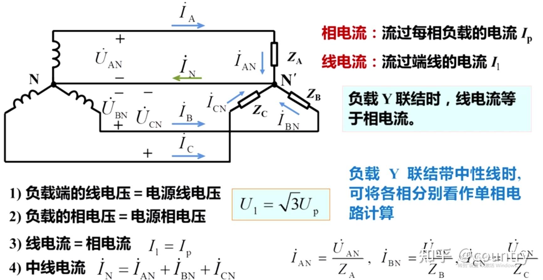 (1)u_{l:负载的线电压=电源的线电压(2)u_{p:负载的相电压=电源的