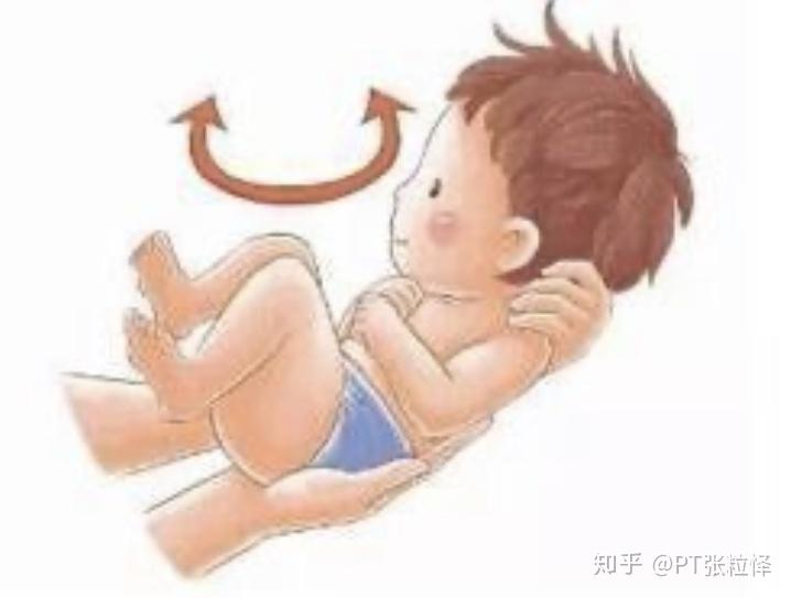 头前屈,头低臀高;而在仰卧位时宝宝有一种头后仰,过度伸展,角弓反张的