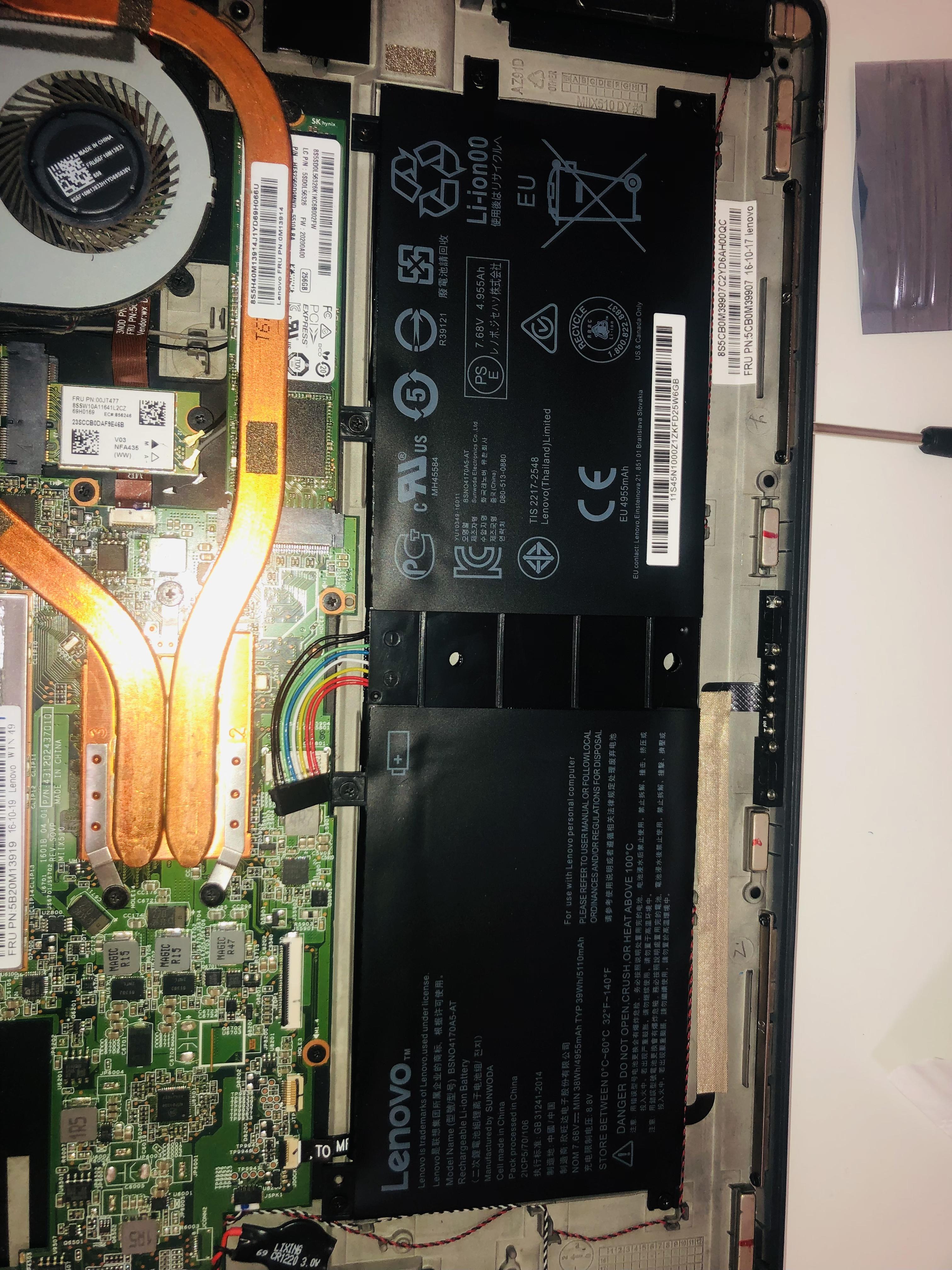 记录miix510拆机更换电池和网卡