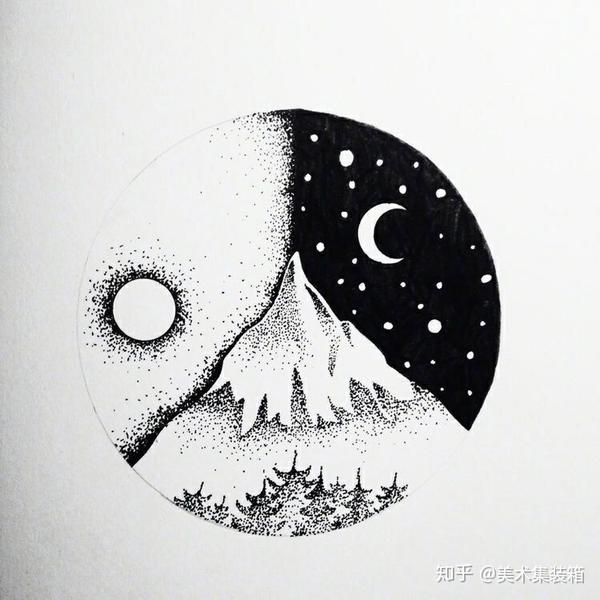 圆形构图线描插画