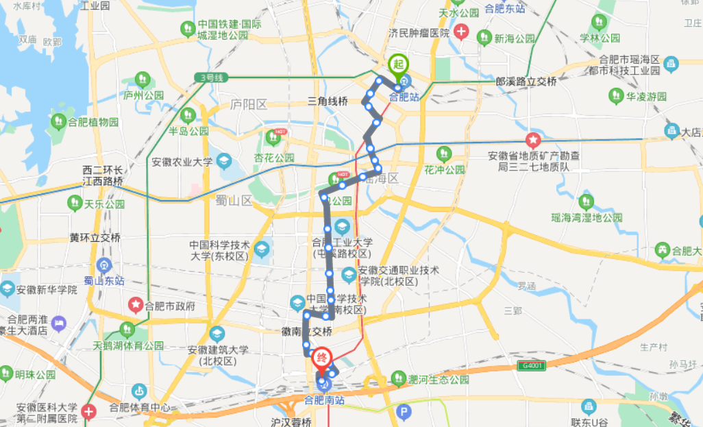 安徽合肥火车南站9路公交车路线:首末班:06:00-21:00:龙岗停保场