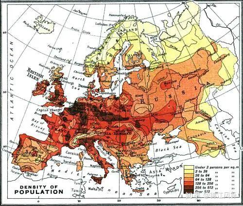 欧洲人口密度极不均匀