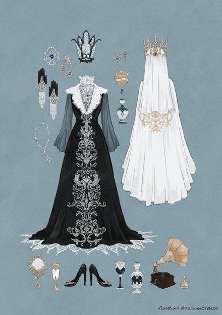 美术蛙复古服饰手绘素材参考vintage服饰插画