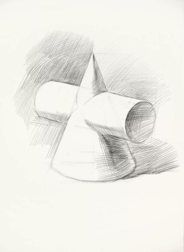 素描入门 石膏几何体组合圆柱圆锥穿插的画法步骤