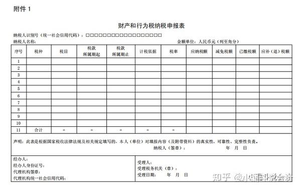 《财产行为税纳税申报表》