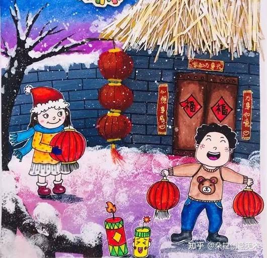 素材分享新年牛年儿童画绘画