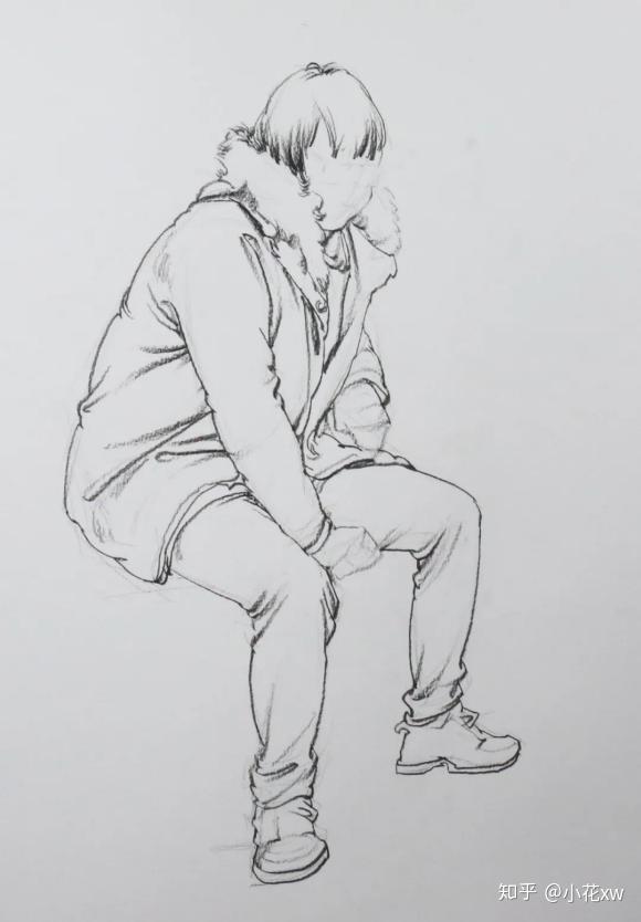 速写女青年坐姿还戴眼镜你画过吗