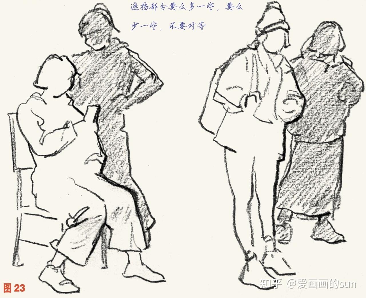 校考场景速写外形特征vs遮挡关系
