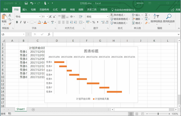 如何使用 excel 绘制甘特图?