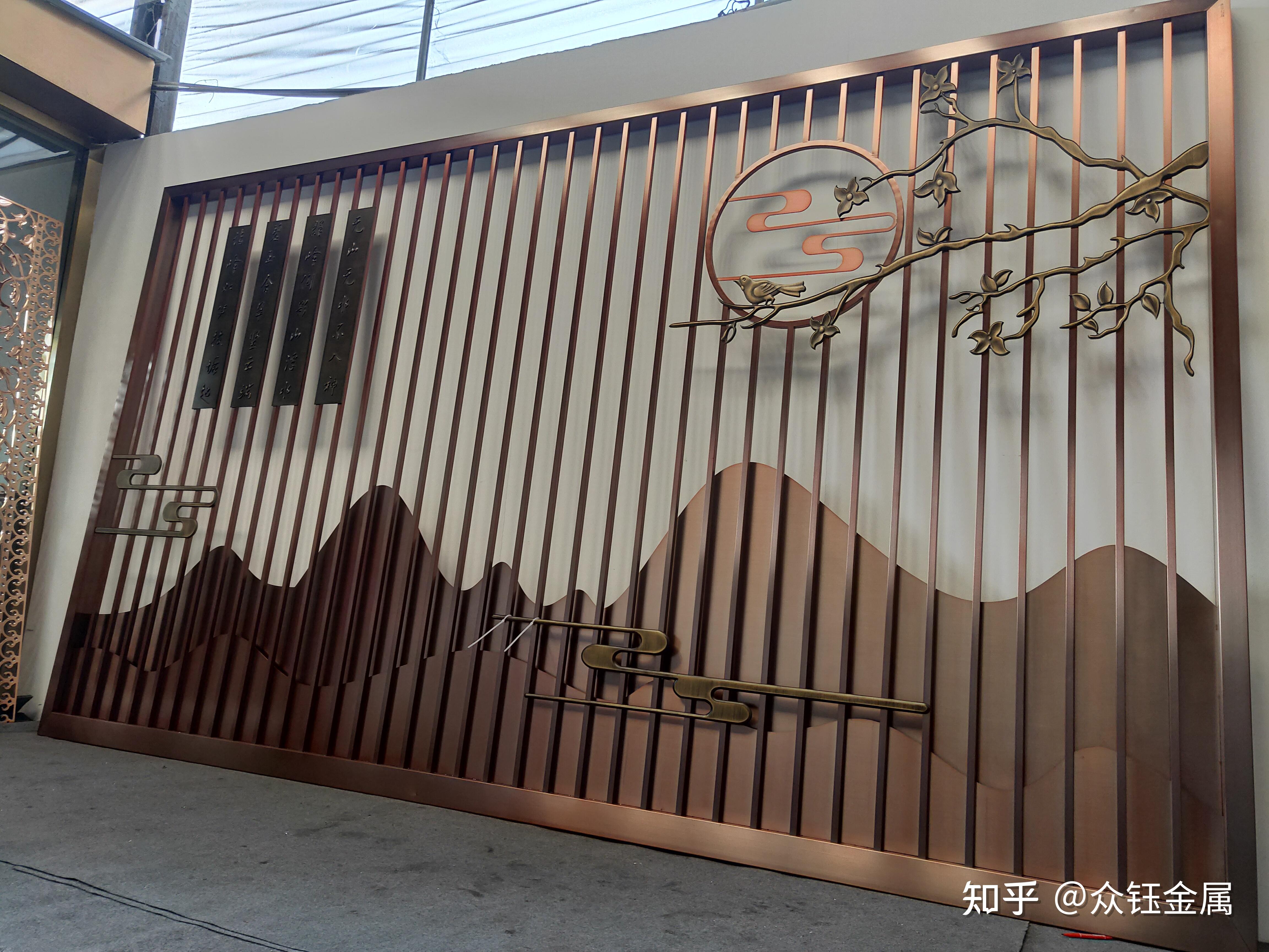 售楼部不锈钢景墙中式不锈钢造型景墙格栅定制