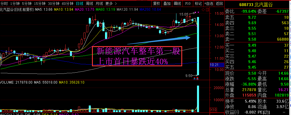 金财维:新能源汽车整车第一股北汽蓝谷600733暴跌36%