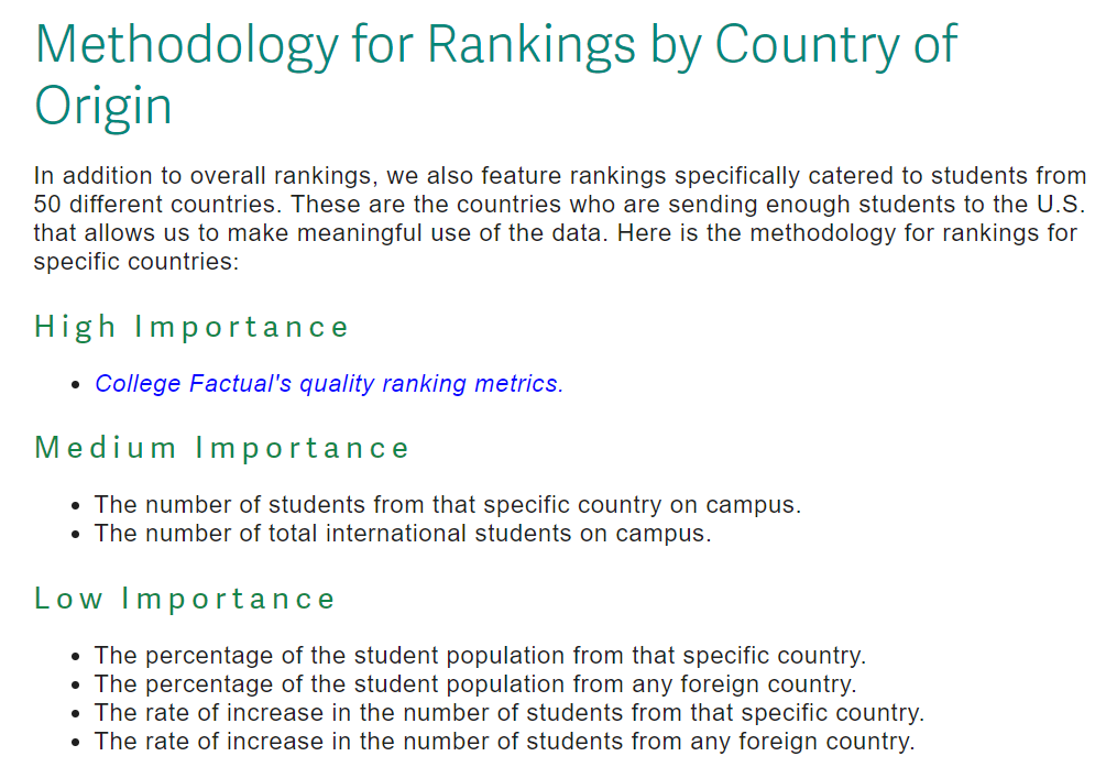 college factual 排名标准