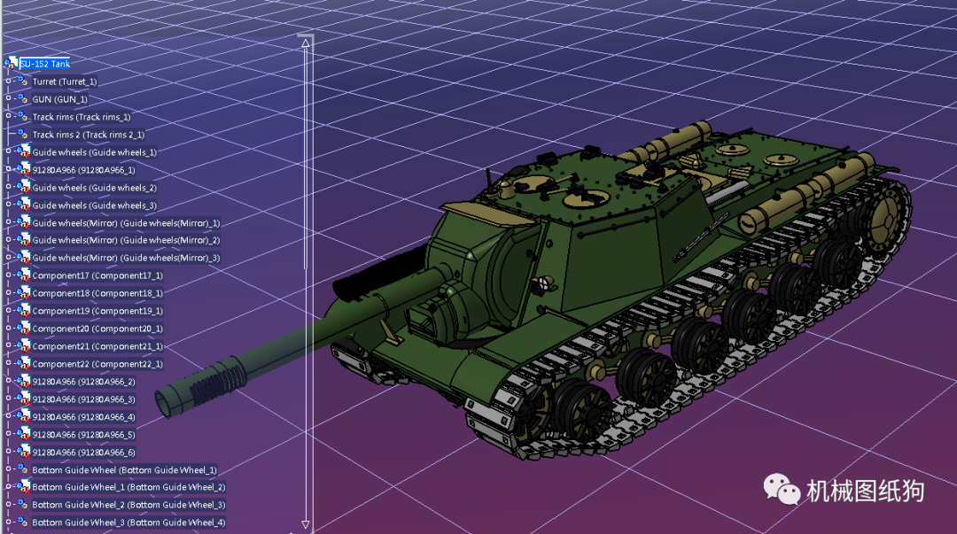 武器模型su152自行火炮坦克模型3d图纸step格式