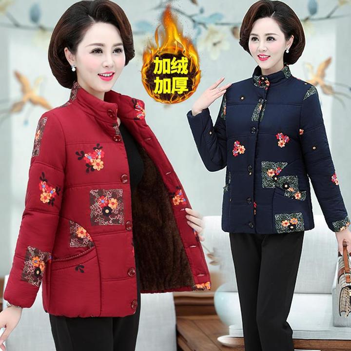 中老年女装冬装加绒加厚羽绒棉服妈妈装棉衣奶奶大码冬