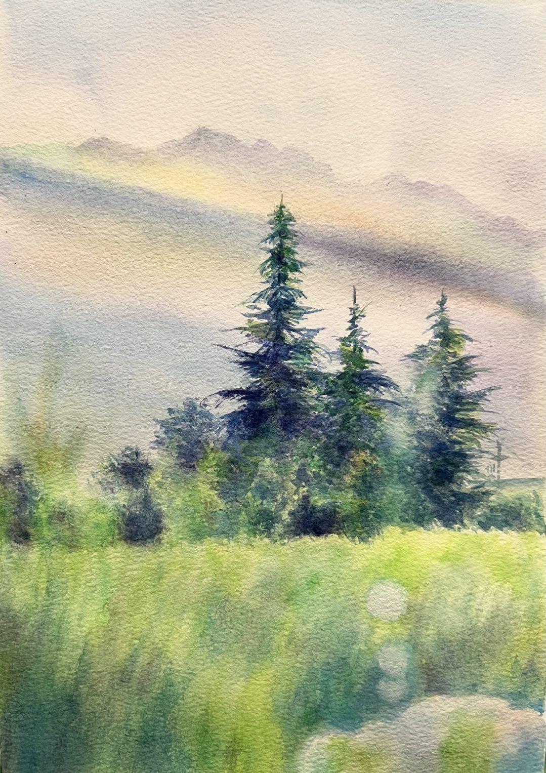 安德烈绘画工作室 的想法: 水彩风景班通过对树丛的刻画做"纯度练习"