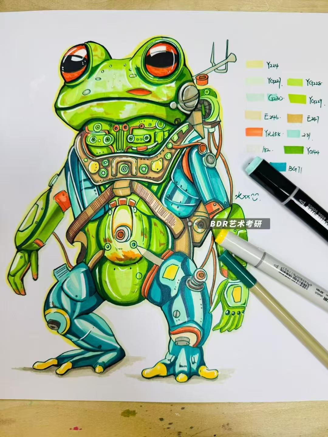 bdr艺术考研 的想法: 机械青蛙🐸马克笔手绘示范附绘画过程