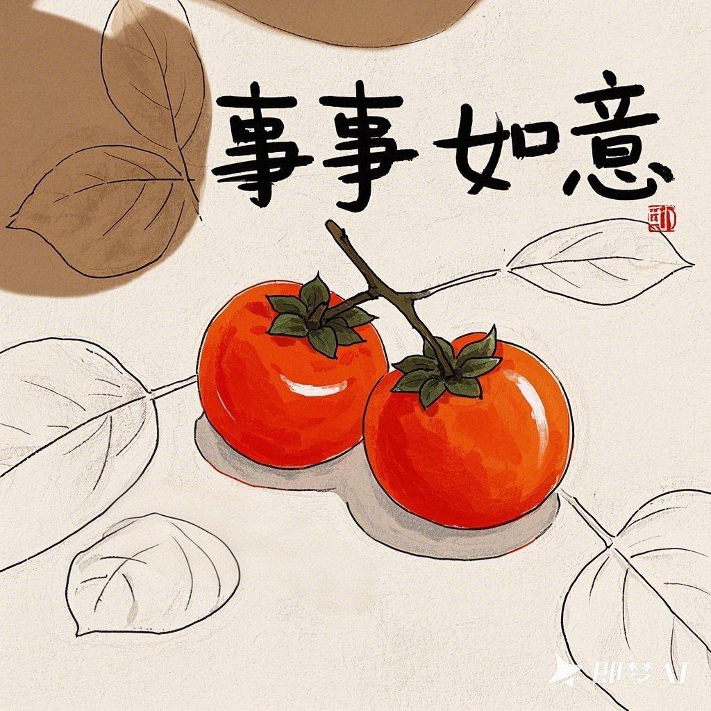 榕恩摩伈图 的想法: 事事如意柿柿如意头像ai绘画手机拜年配图