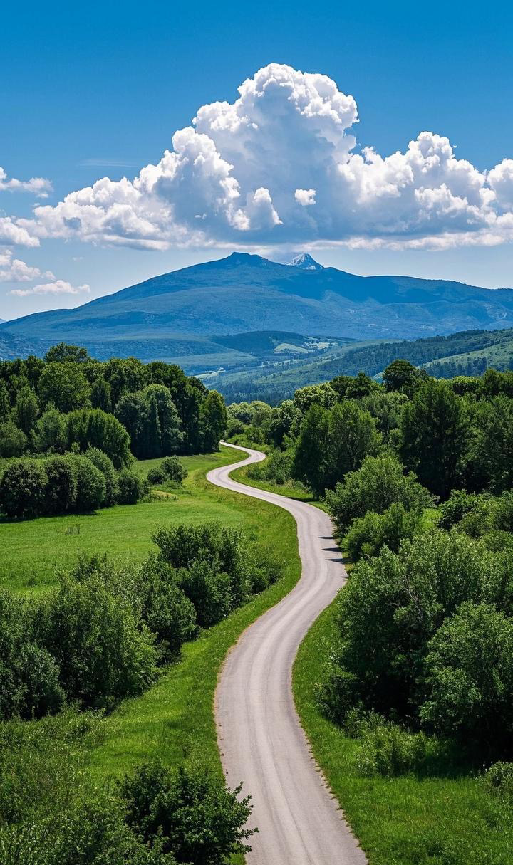 蜿蜒的公路在广袤的原野上肆意舒展,两侧是一望无际的碧绿草地,星星