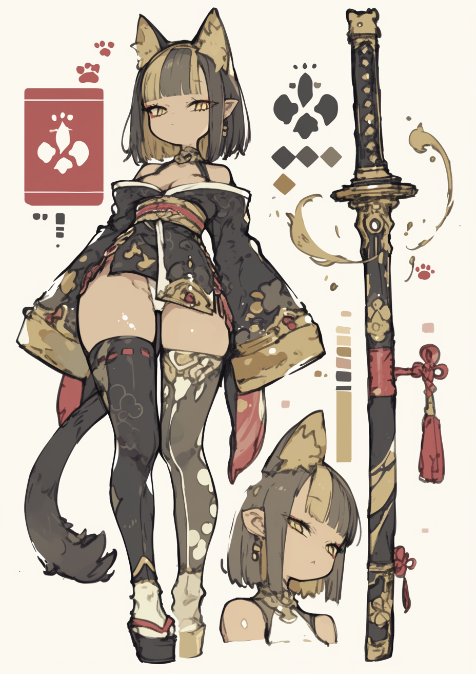 李宝库 的想法: 双马尾猫耳少女带刀画师#ai插画