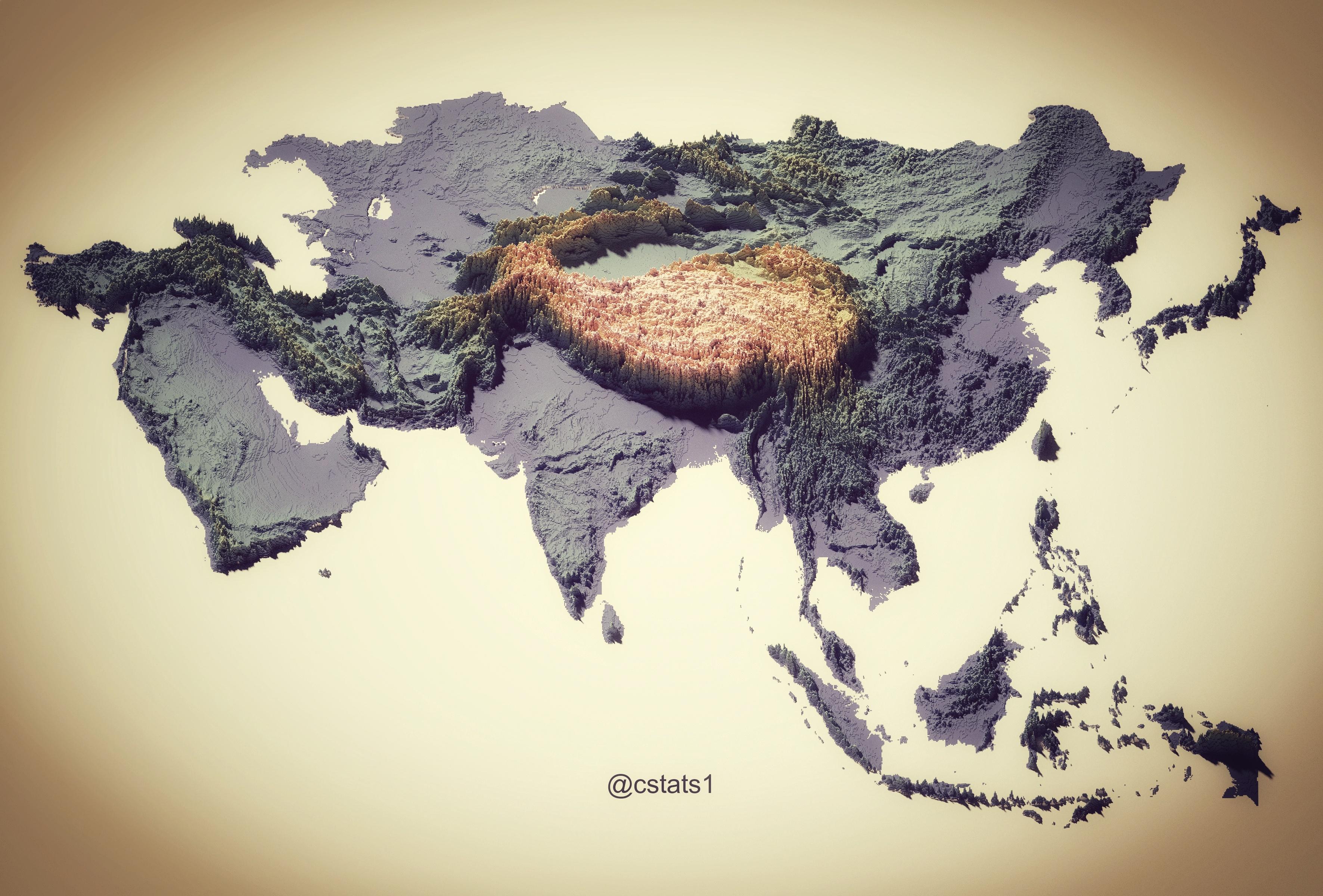 地图图画 的想法: 亚洲(部分区域)3d立体地形图 - 知乎